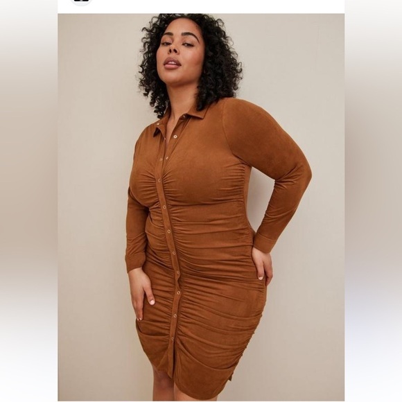 Torrid Plus Size Women Dress 3X Brown Mini Faux Suede Shirtdress‎ Western Rodeo - Picture 1 of 10